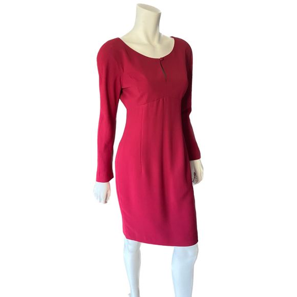 TARAHI NWOT Deep Red Long Sleeve Fitted Pencil Dress, Size 6 - Picture 1 of 16